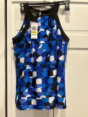 INC International Concepts Blue Black White Geometric Halter Tank